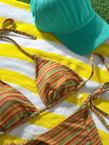 Swim Vcay Women's Summer Beach Contrast Color Halter Tie Sexy Bikini And Triangle Panty Swimwear Set Blue Bikini Yacht Party Outfit Vacation Bikini Boat Party Outfit Women Tie Side Bikini Triangle Bikini Set Light Blue Bikini
