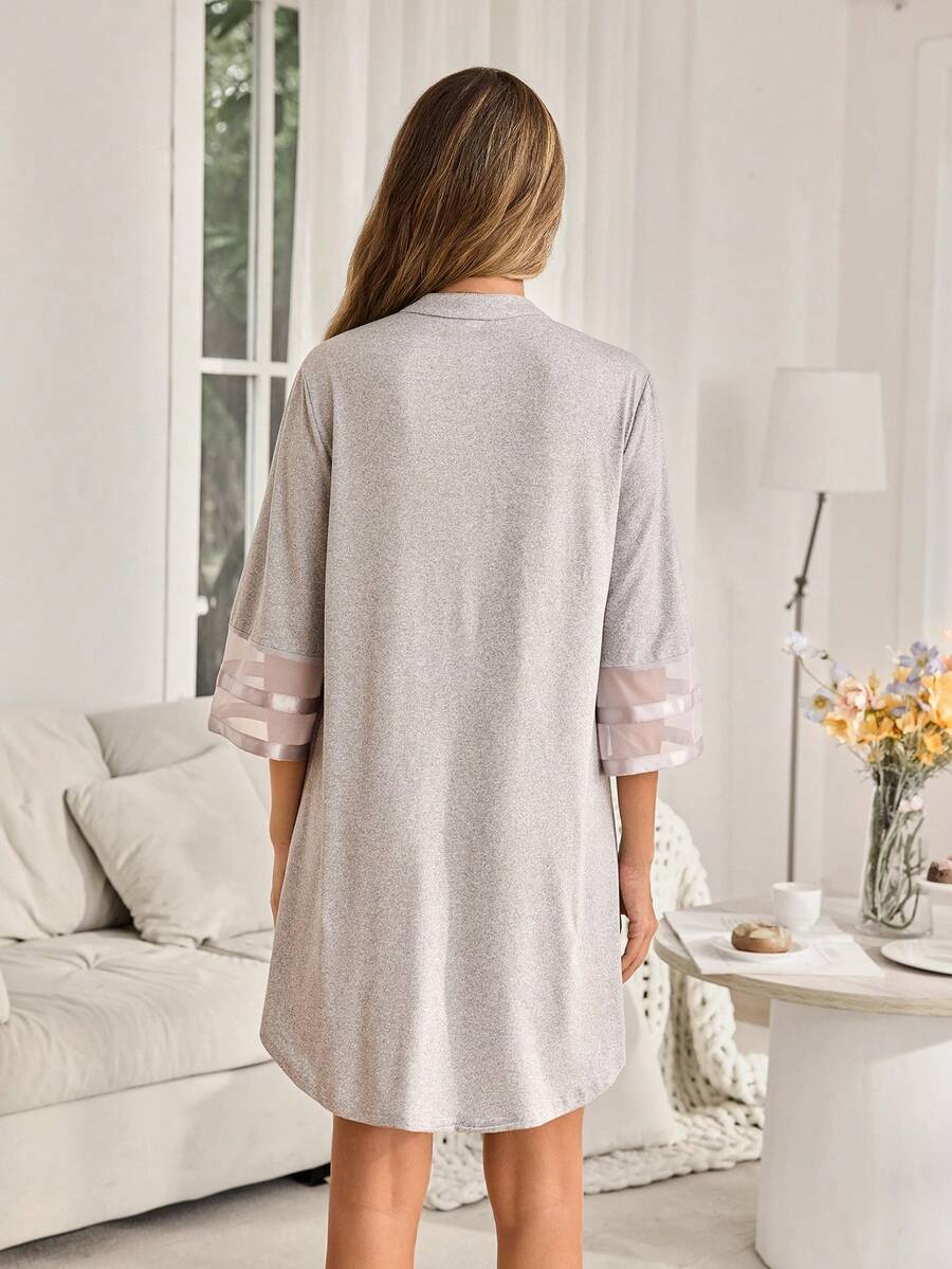 Maternity Dress - Chiffon Patchwork Half Sleeve Loose Fit Notched Neck Casual, Pregnancy Loungewear