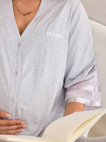 Maternity Dress - Chiffon Patchwork Half Sleeve Loose Fit Notched Neck Casual, Pregnancy Loungewear