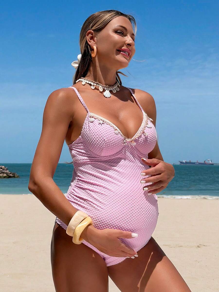Swim Vcay One-Piece Elegant Maternity Swimsuit With Underwire, Vacation Style For Summer