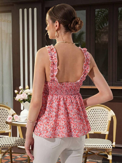 Pink Floral Ruched Maternity Camisole Dress - Boho A-Line Sleeveless Pleated Maternity Top - Spring and Summer Night Out Maternity Wear