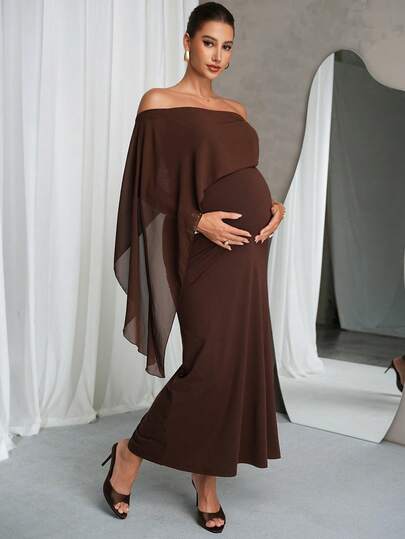 Elegant Off-Shoulder Solid Color Maternity Dress For Summer Summer Dresses Elegant Dresses For Party Prom Dress  Formal Dress