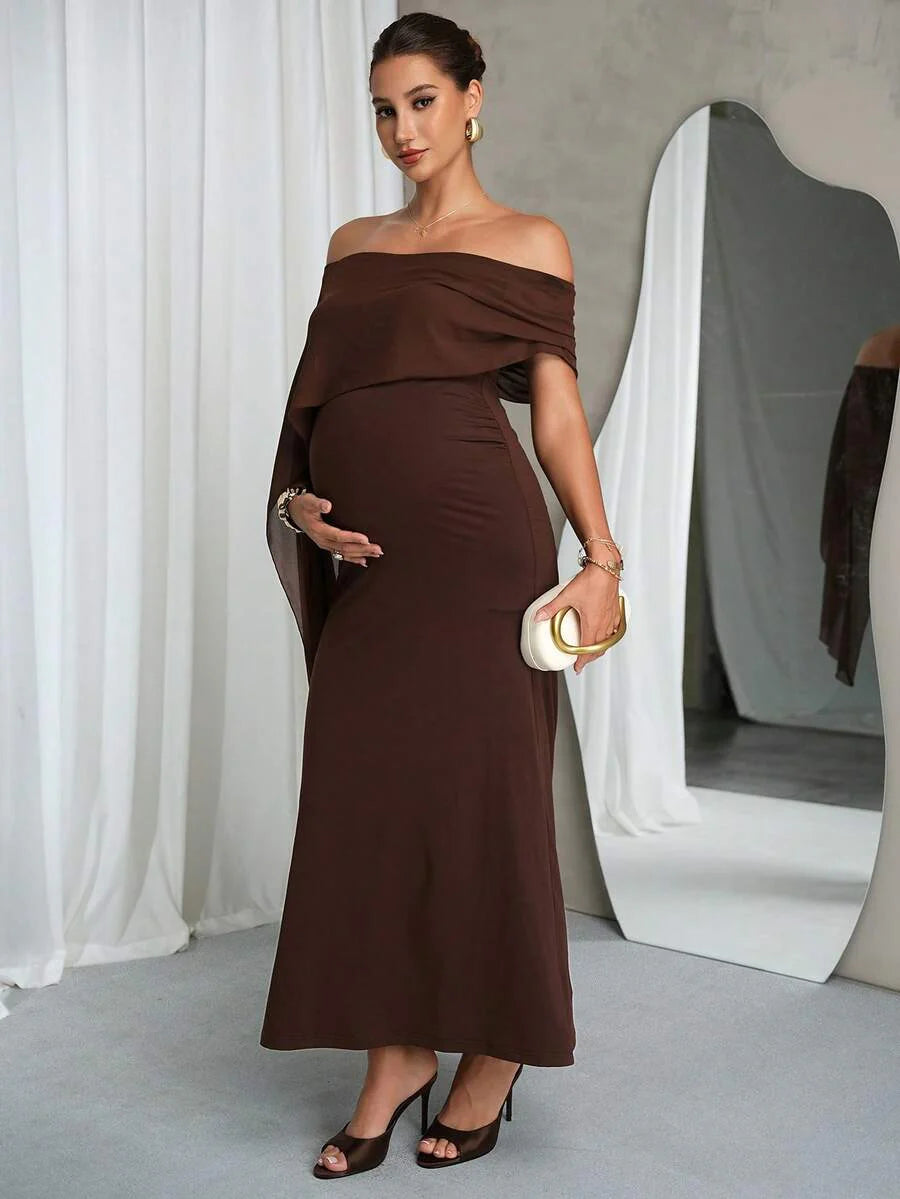 Elegant Off-Shoulder Solid Color Maternity Dress For Summer Summer Dresses Elegant Dresses For Party Prom Dress  Formal Dress