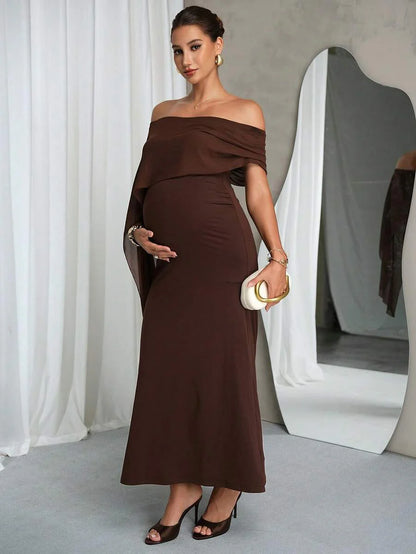Elegant Off-Shoulder Solid Color Maternity Dress For Summer Summer Dresses Elegant Dresses For Party Prom Dress  Formal Dress