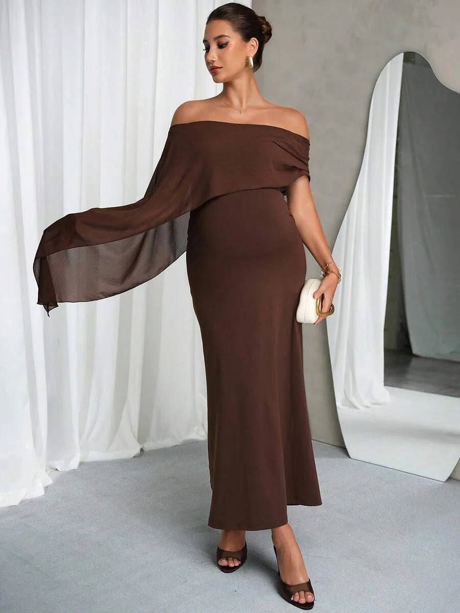 Elegant Off-Shoulder Solid Color Maternity Dress For Summer Summer Dresses Elegant Dresses For Party Prom Dress  Formal Dress