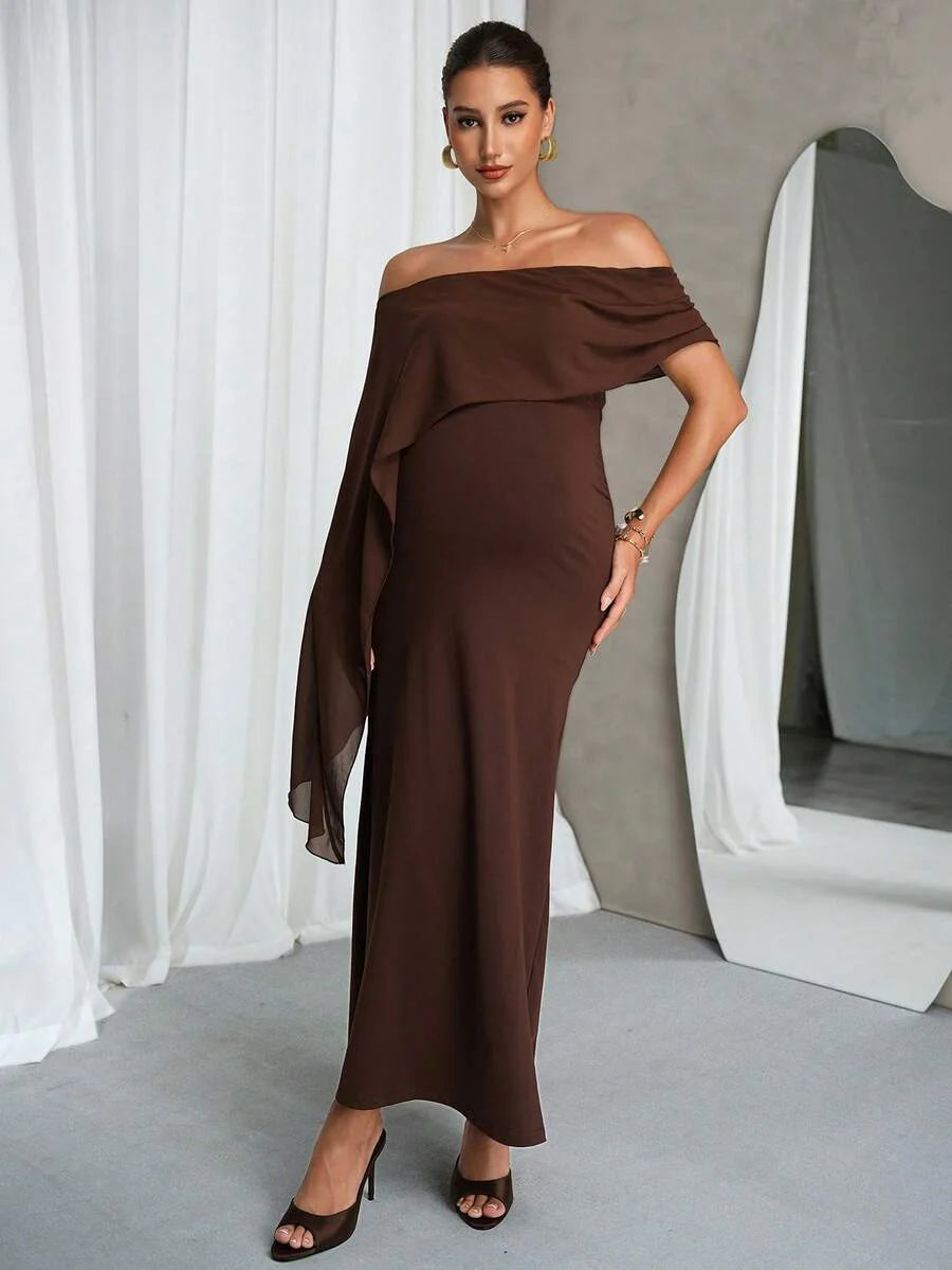 Elegant Off-Shoulder Solid Color Maternity Dress For Summer Summer Dresses Elegant Dresses For Party Prom Dress  Formal Dress