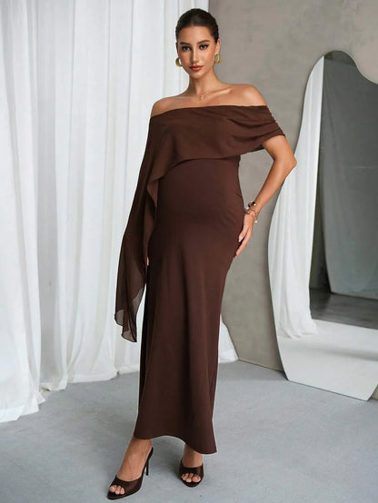 Elegant Off-Shoulder Solid Color Maternity Dress For Summer Summer Dresses Elegant Dresses For Party Prom Dress  Formal Dress