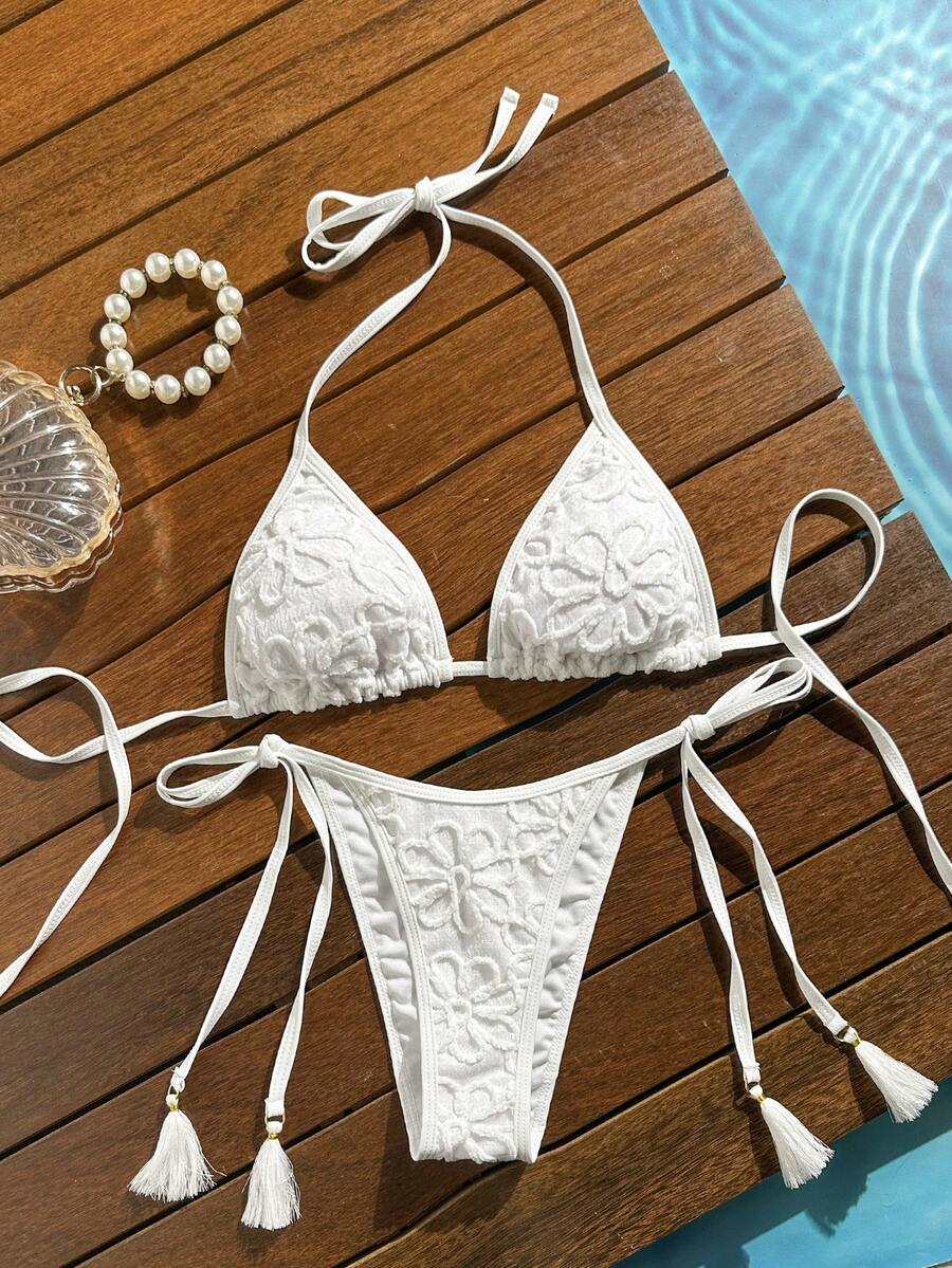 Swim Vcay Women's Summer Vacation Beach Paisley Print Halter Neck Bikini Set