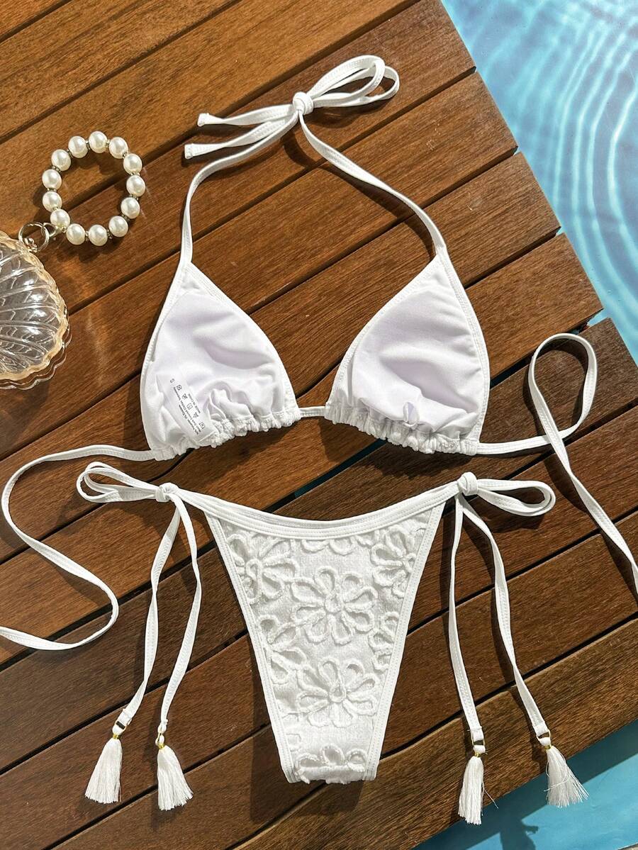 Swim Vcay Women's Summer Vacation Beach Paisley Print Halter Neck Bikini Set