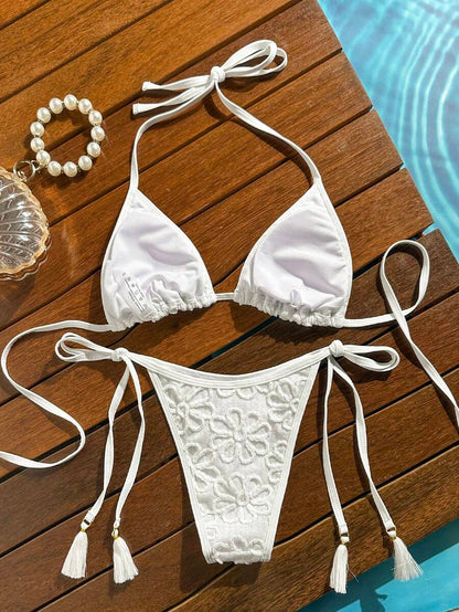 Swim Vcay Women's Summer Vacation Beach Paisley Print Halter Neck Bikini Set