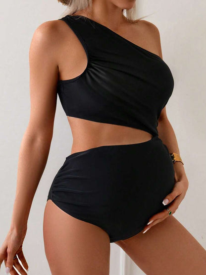 Maternity Bikini - Halter Neck Solid Top Triangle Bottom Stretch Beach Resort, Mom To Be