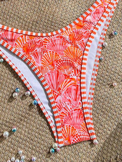 Women's 2-Piece Boho Halter Bikini Set - Tie Detail, High Cut, Floral Print, Green