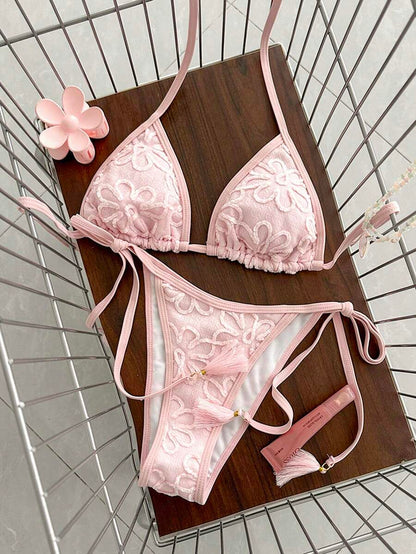 Swim Vcay Women's Summer Vacation Beach Paisley Print Halter Neck Bikini Set