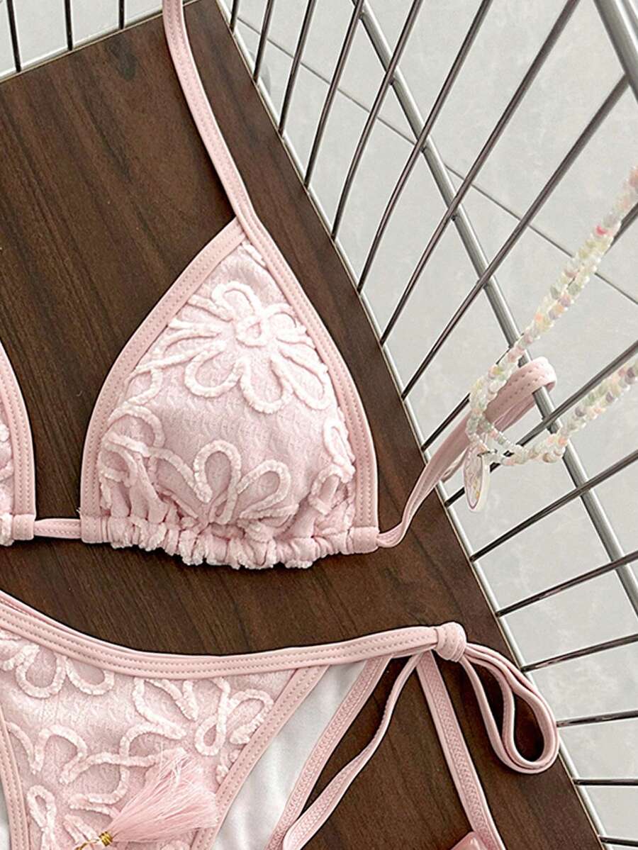Swim Vcay Women's Summer Vacation Beach Paisley Print Halter Neck Bikini Set