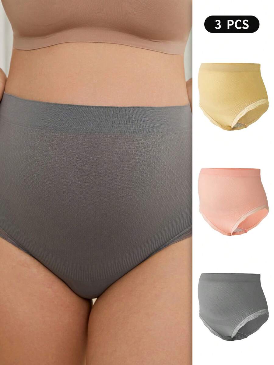 Maternity Panties 3 Pack - Solid Color High Waist Seamless Soft Stretch, Pregnancy Underwear
