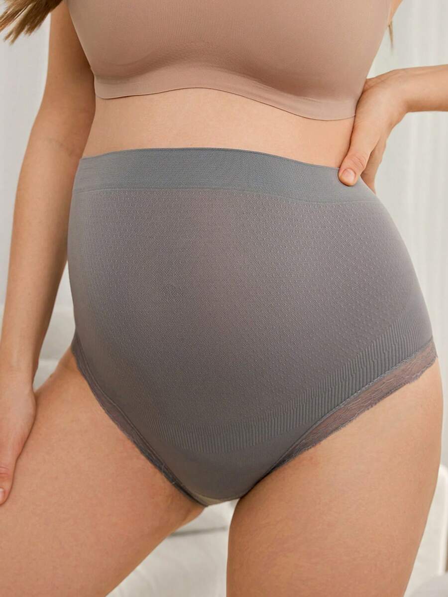 Maternity Briefs 3 Pack - Solid Color Lace Trim Casual Soft Stretch Pregnancy, Daily Wear