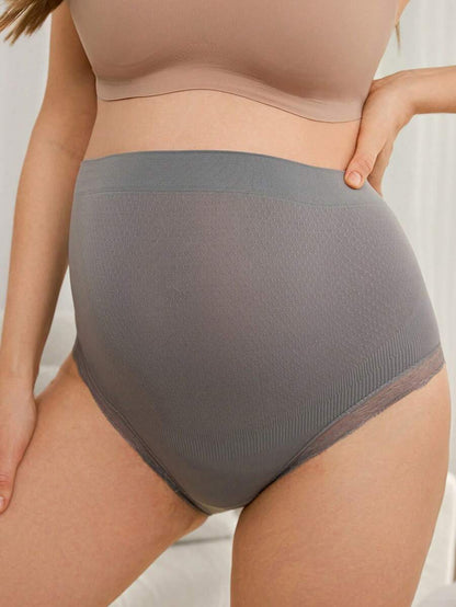 Maternity Briefs 3 Pack - Solid Color Lace Trim Casual Soft Stretch Pregnancy, Daily Wear