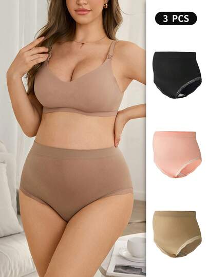 Maternity Underwear Set 3 Pack - Seamless High Waist Lace Trim Soft Stretch, Nursing Daily Wear