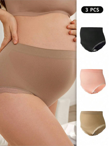Maternity Briefs 3 Pack - Solid Color Lace Trim Casual Soft Stretch Pregnancy, Daily Wear