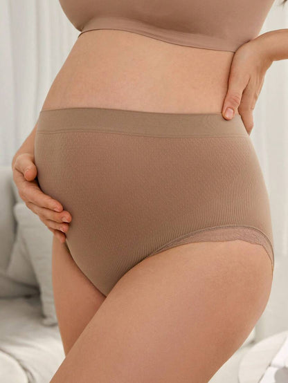 Maternity Underwear Set - Solid Color Lace Trim Casual Comfortable Seamless, Pregnancy