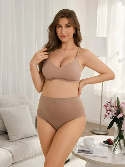Maternity Underwear Set - Solid Color Lace Trim Casual Comfortable Seamless, Pregnancy