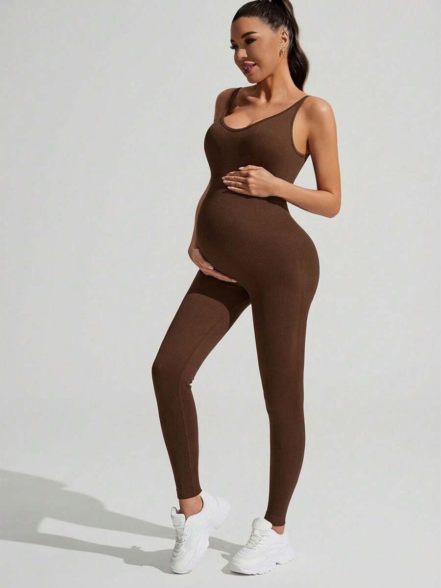 Solid Color Sleeveless Maternity Jumpsuit, Maternity Jumpsuit, Maternity Wear