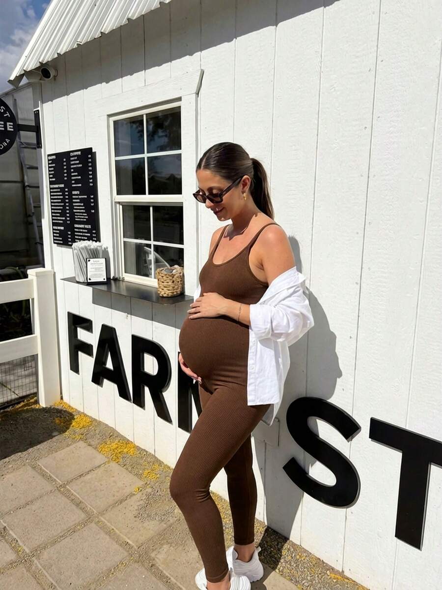 Solid Color Sleeveless Maternity Jumpsuit, Maternity Jumpsuit, Maternity Wear