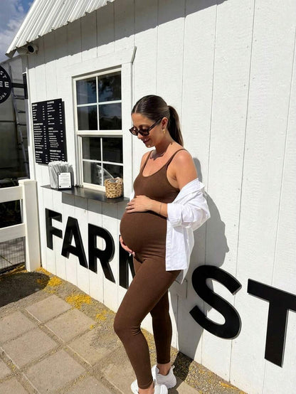 Solid Color Sleeveless Maternity Jumpsuit, Maternity Jumpsuit, Maternity Wear