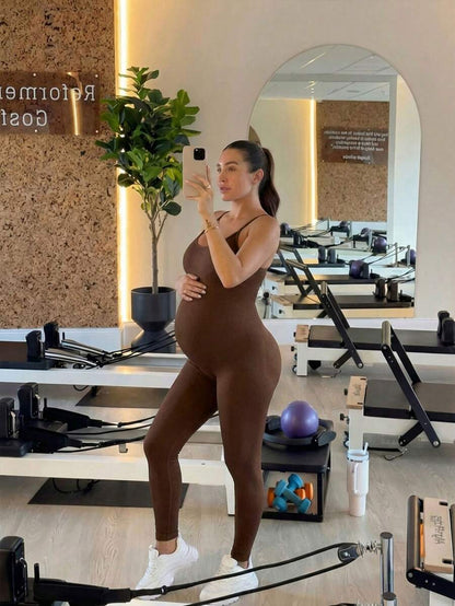 Solid Color Sleeveless Maternity Jumpsuit, Maternity Jumpsuit, Maternity Wear