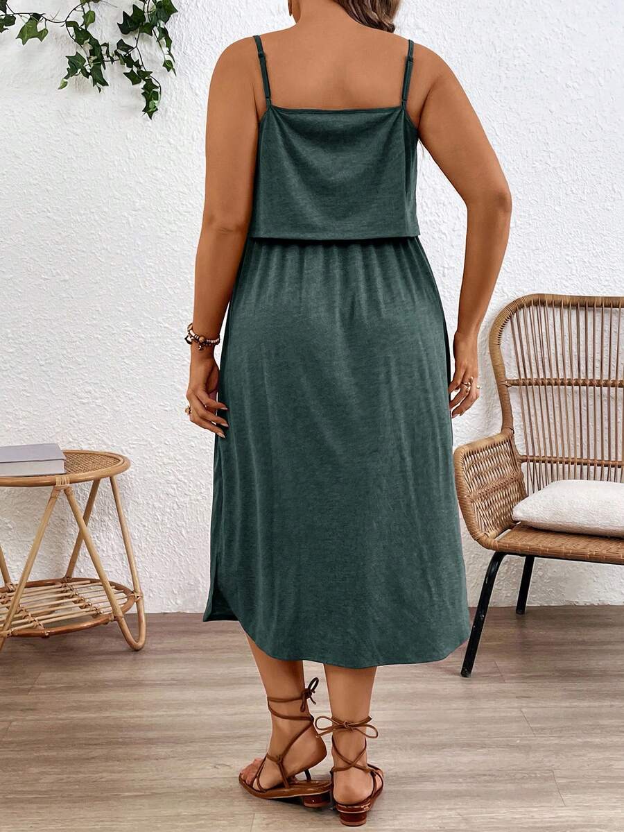 Maternity Spaghetti Strap Midi Dress - Backless, High Waist, Burgundy