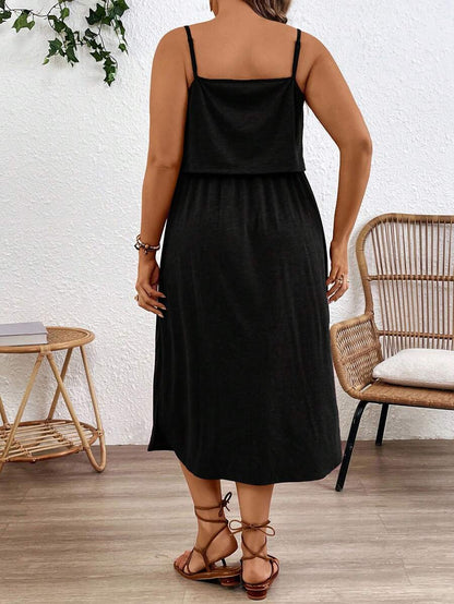 Maternity Spaghetti Strap Midi Dress - Backless, High Waist, Burgundy