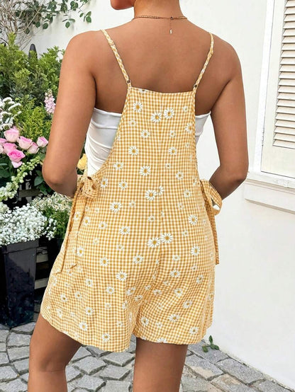 Mauve Purple Daisy Print Maternity Romper - Boho Spaghetti Strap Side Tie Maternity Jumper for Summer Vacation and Beach Outfits
