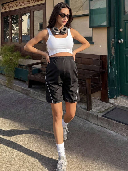 Black Maternity Cargo Shorts with Adjustable Ultra High Waist - Loose Fit Casual Summer Pregnant Clothes with Pockets - Comfortable Woven Maternity Pants