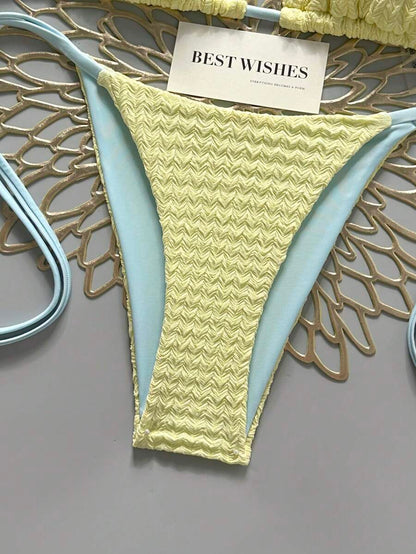 Swim Vcay Women's Summer Beach Contrast Color Halter Tie Sexy Bikini And Triangle Panty Swimwear Set Blue Bikini Yacht Party Outfit Vacation Bikini Boat Party Outfit Women Tie Side Bikini Triangle Bikini Set Light Blue Bikini
