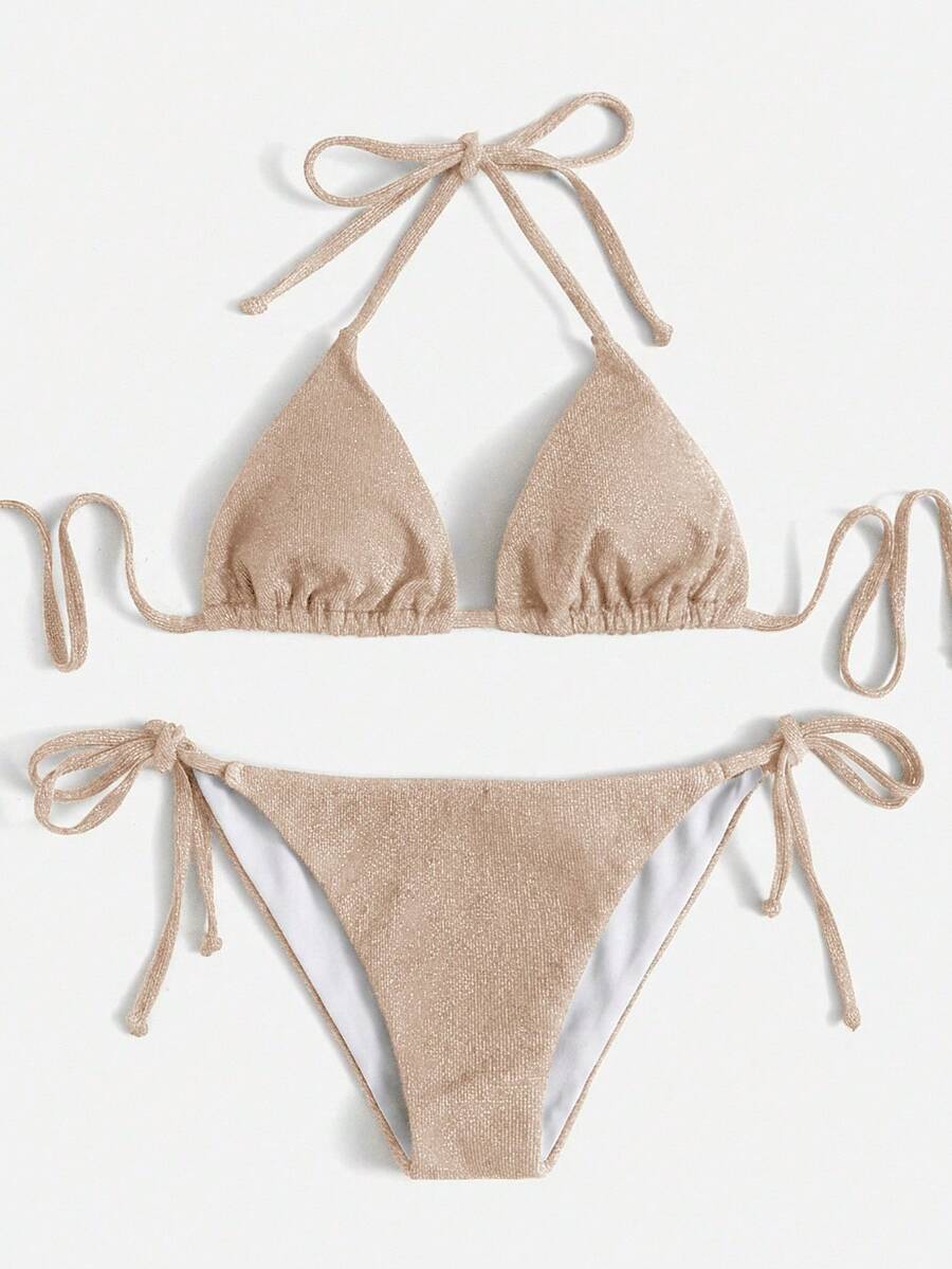 Swim Vcay Summer Beach Sparkly Glitter Halter Triangle Bikini