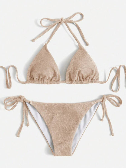 Swim Vcay Summer Beach Sparkly Glitter Halter Triangle Bikini