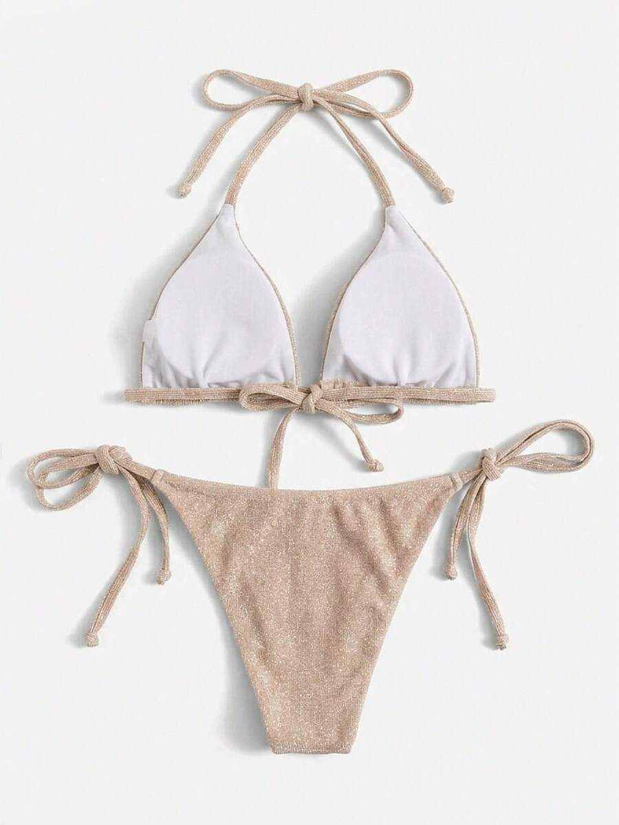 Swim Vcay Summer Beach Sparkly Glitter Halter Triangle Bikini