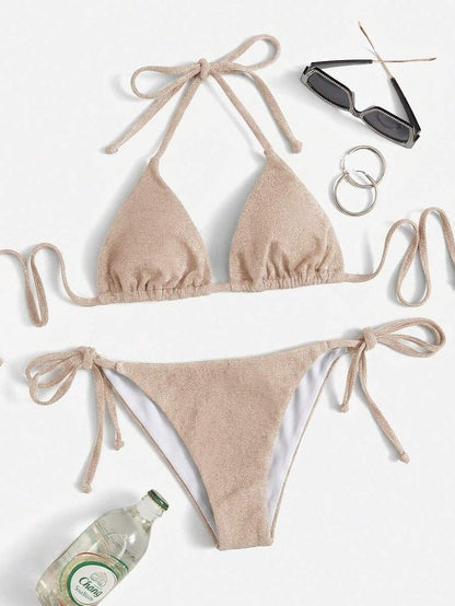 Swim Vcay Summer Beach Sparkly Glitter Halter Triangle Bikini