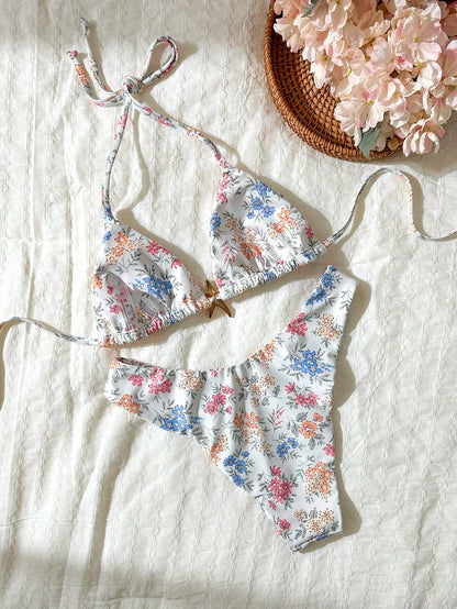 Swim Vcay Women's Solid Color Spaghetti Strap Metal Decor Sexy Bikini Set, Summer