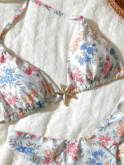 Swim Vcay Women's Solid Color Spaghetti Strap Metal Decor Sexy Bikini Set, Summer