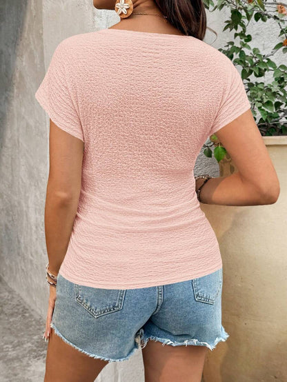 White Tropical Print Batwing Sleeve Slim Fit Knit Top - Casual Round Neck Cap Sleeve Summer Vacation Shirt for Women