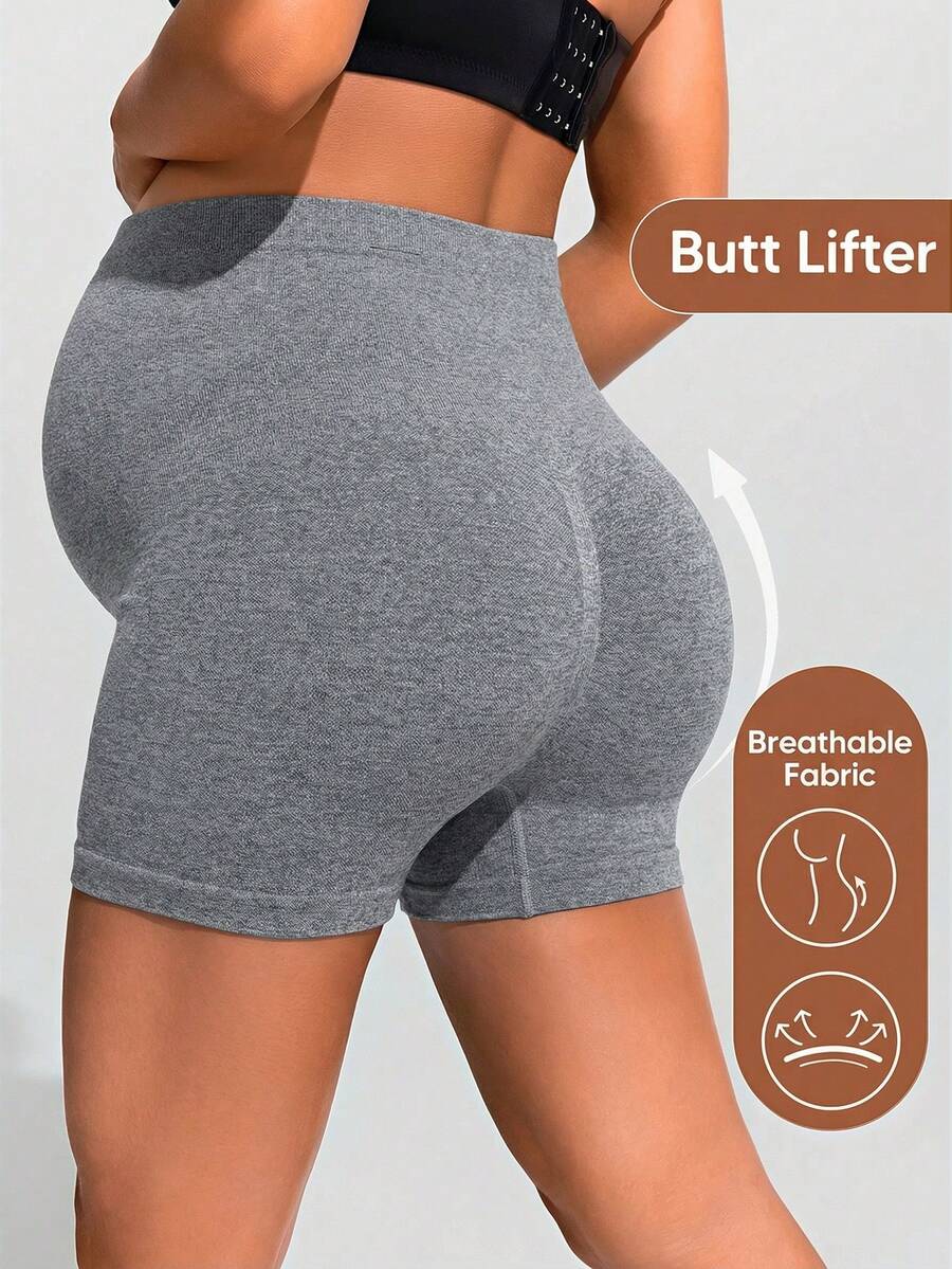 Baby Blue Ultra High Waist Maternity Sports Shorts - Animal Pattern High Stretch Skinny Fit Mini Shorts - Comfortable Double Waist Athletic Wear
