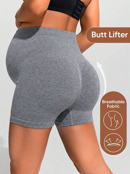 Baby Blue Ultra High Waist Maternity Sports Shorts - Animal Pattern High Stretch Skinny Fit Mini Shorts - Comfortable Double Waist Athletic Wear