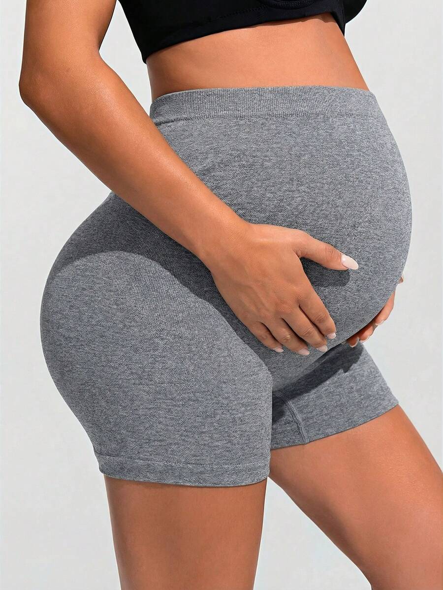 Baby Blue Ultra High Waist Maternity Sports Shorts - Animal Pattern High Stretch Skinny Fit Mini Shorts - Comfortable Double Waist Athletic Wear