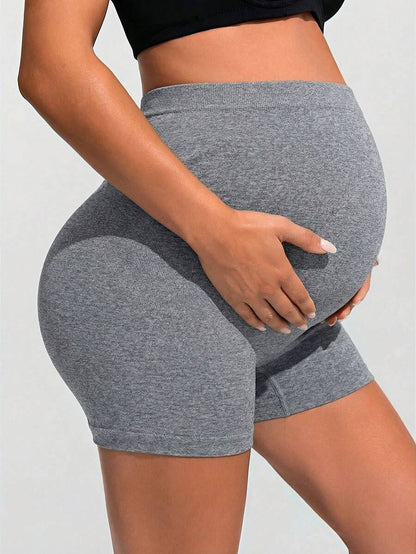 Baby Blue Ultra High Waist Maternity Sports Shorts - Animal Pattern High Stretch Skinny Fit Mini Shorts - Comfortable Double Waist Athletic Wear