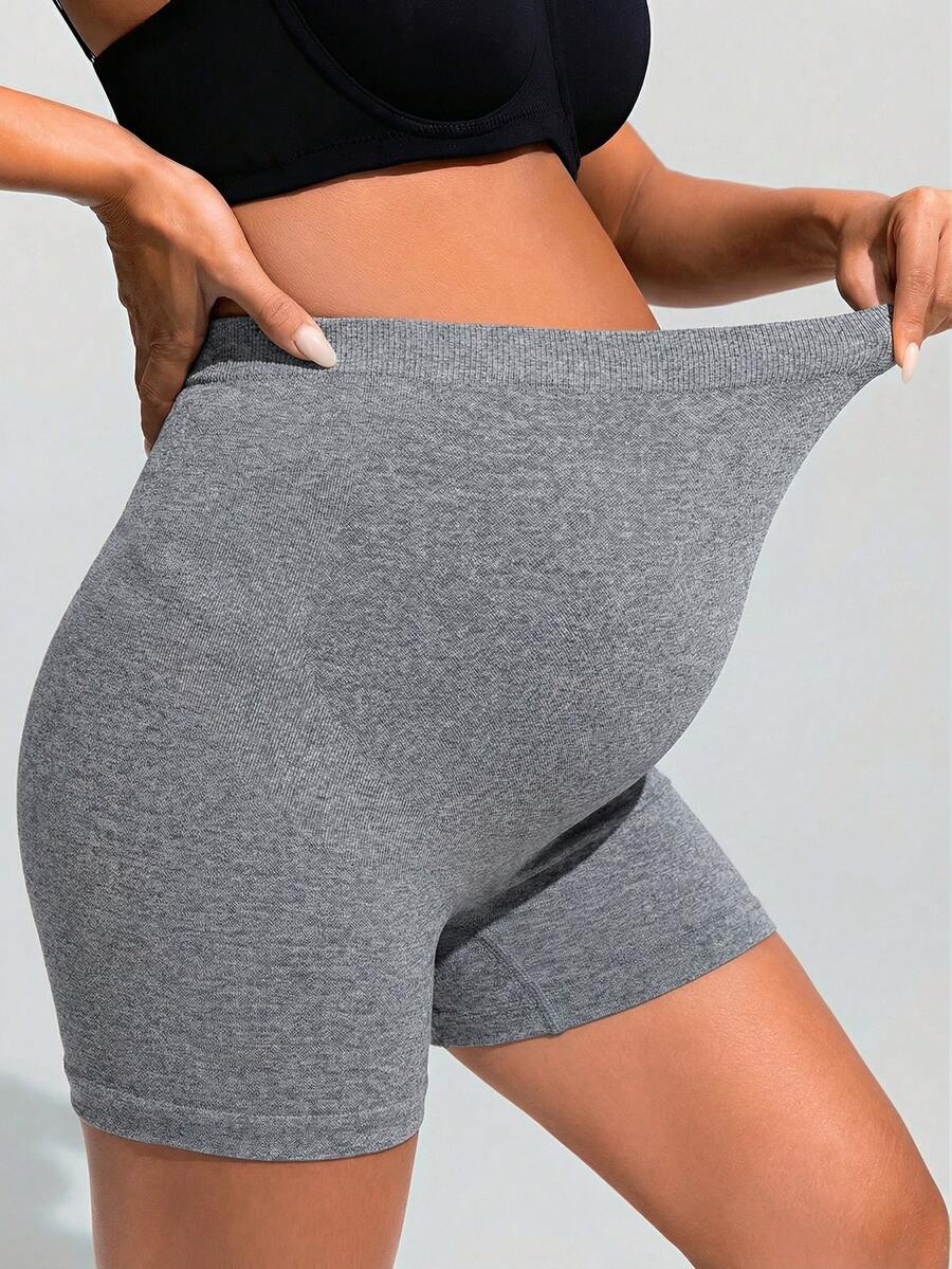 Baby Blue Ultra High Waist Maternity Sports Shorts - Animal Pattern High Stretch Skinny Fit Mini Shorts - Comfortable Double Waist Athletic Wear