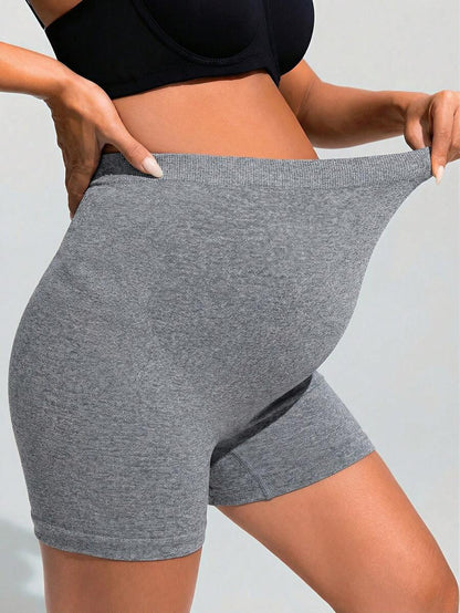 Baby Blue Ultra High Waist Maternity Sports Shorts - Animal Pattern High Stretch Skinny Fit Mini Shorts - Comfortable Double Waist Athletic Wear