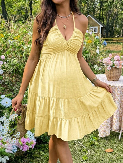 Maternity Vacation Solid Color Ruffle Hem Halter Neck Dress Green Maternity Dress Baby Shower Maternity Sundress Green Sundress Green Summer Dress Green Vacation Dress