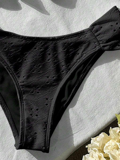 Swim Vcay Spring/Summer Solid Color Strap Jacquard Fabric Wireless Bow Decor Cute Beach Vacation Swimwear Set