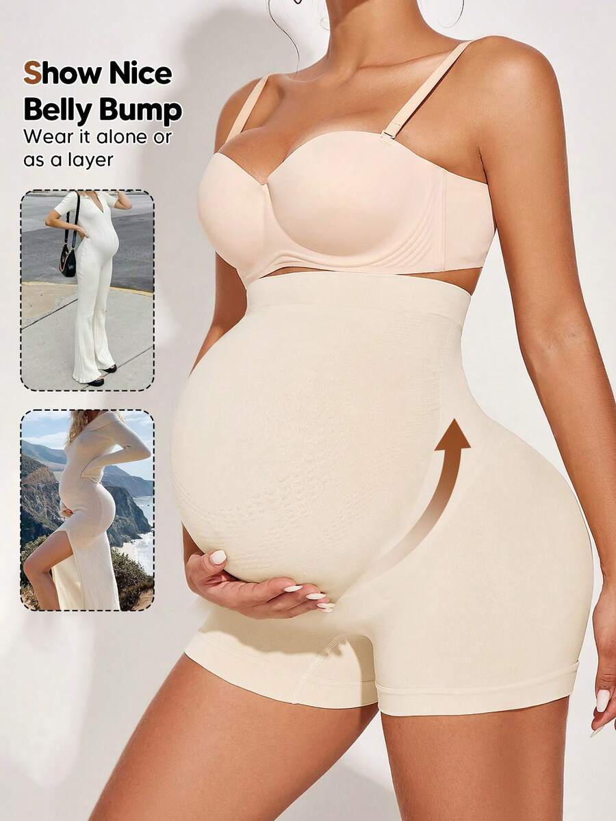 High Waist Maternity Short Leggings - Mesh Patchwork Casual Summer Wear
